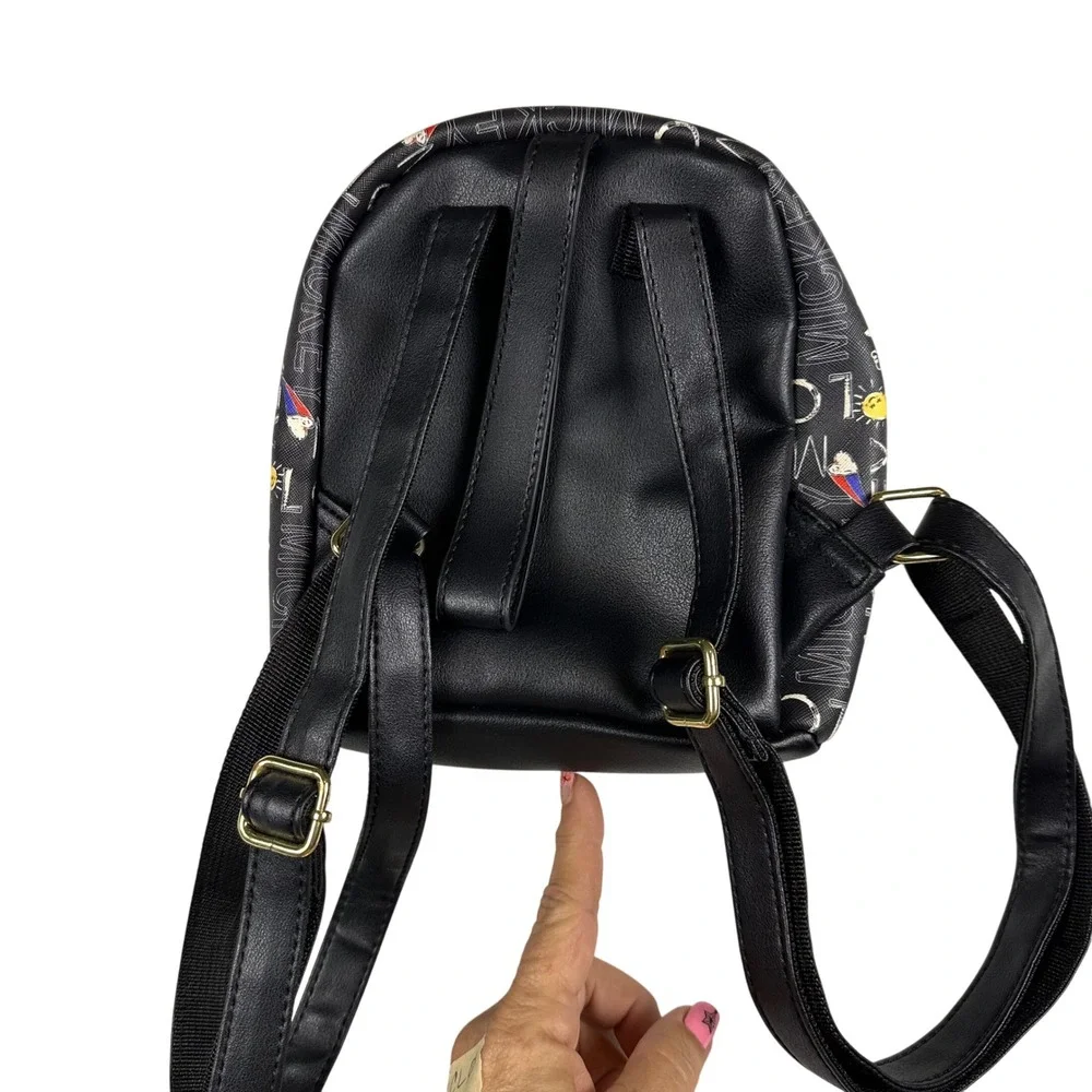 Disney Mickey Mouse Love OMG All Over Print Mini Backpack Black‎ Gold Tone